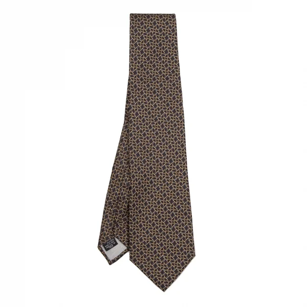 フェンディFENDI 幾何学柄シルクネクタイ 紺黄 (K-127441)