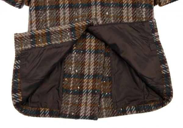 イヴサンローランYves Saint Laurent チェック織りダブルコート 緑黄茶