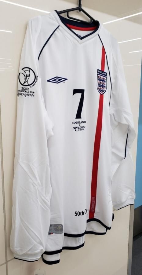 イングランド代表（H）2002 W杯 長袖 ベッカム＃7 MTD刺繍、50th