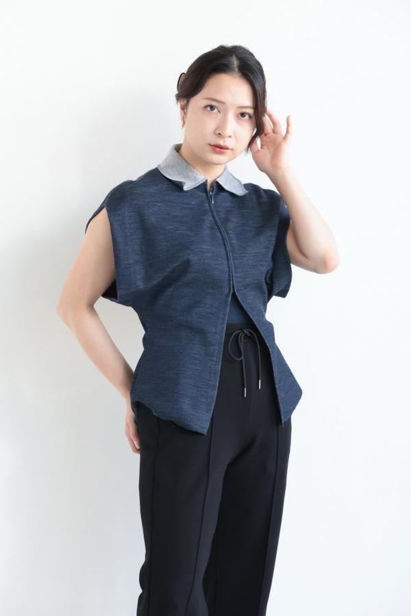Mame Kurogouchi(マメ) Wool Reversible-Jersey Top NAVY - YAMAROKU