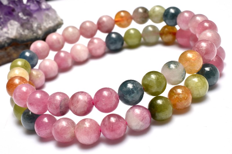 希少カラー入り◇マルチカラー トルマリン 9mm ブレスレット 1個売り