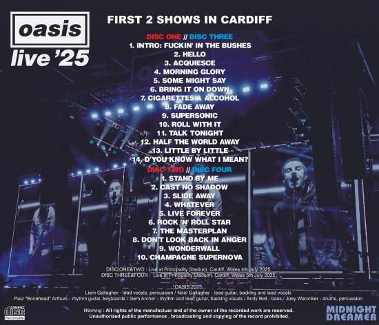 OASIS / LIVE '25 TOUR : FIRST 2 SHOWS IN CARDIFF 2025 (4CDR)
