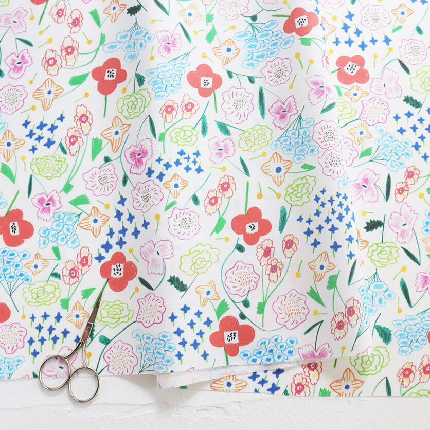 hanahana（ホワイト）北欧・花柄- 布・生地の通販サイト：nunocoto fabric