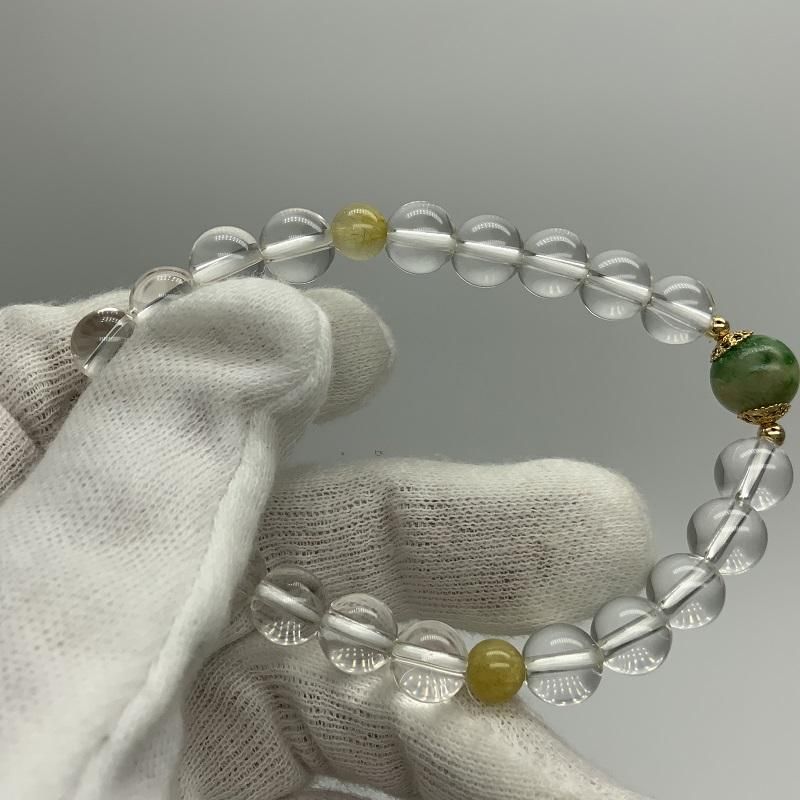 糸魚川翡翠/水晶 ブレスレット 10mm玉 (ルチルクォーツ/K18キャップ