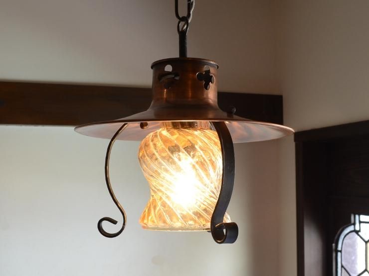 ランタン型 ガラスシェード アイアンペンダントランプ｜アンティーク