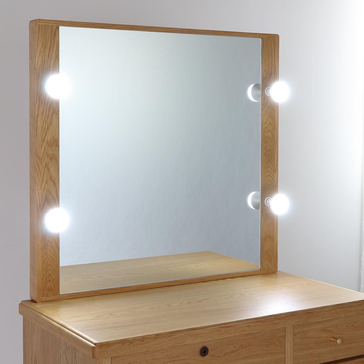 タピオ女優ミラー（ナラ・ナチュラル）北欧一面鏡LEDドレッサー椅子