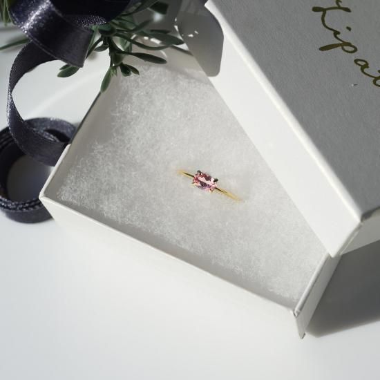 ピンクトルマリン6mmのオーバルファセット爪留めリング・縦横可 ～蓮の花