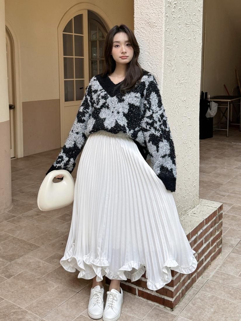 FRILL HEM PLEATS SKIRT - BIRTHDAY BASH