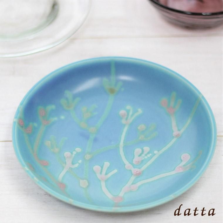 やちむん 沖縄の海と珊瑚のプレート 7寸皿 ターコイズ色 沖縄陶器