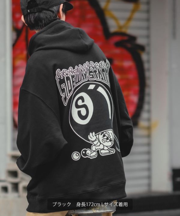 SIDEWAYSTANCE】Sボール裏毛プルパーカー