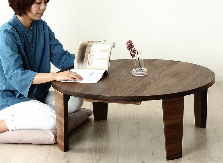 ウォールナット無垢材の木製ちゃぶ台 90cm丸（ちゃぶ ちゃぶ台