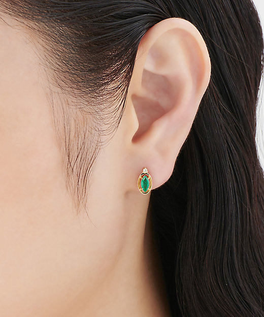 K18YGエメラルド／ダイヤモンドピアス 62581