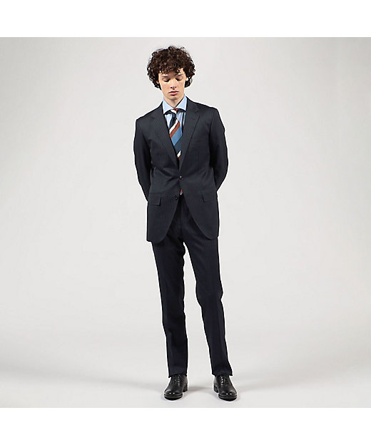 Super100'sウール ピンストライプ シングルブレステッド2B