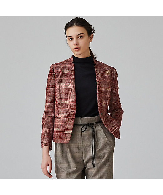 モスグレンチェック ノーカラージャケット | maison TOMORROWLAND