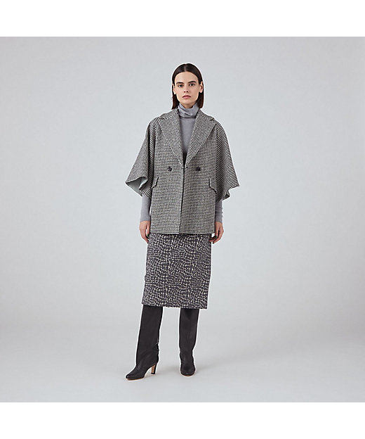 ウールカシミヤシェファード フレアスリーブショートコート | maison