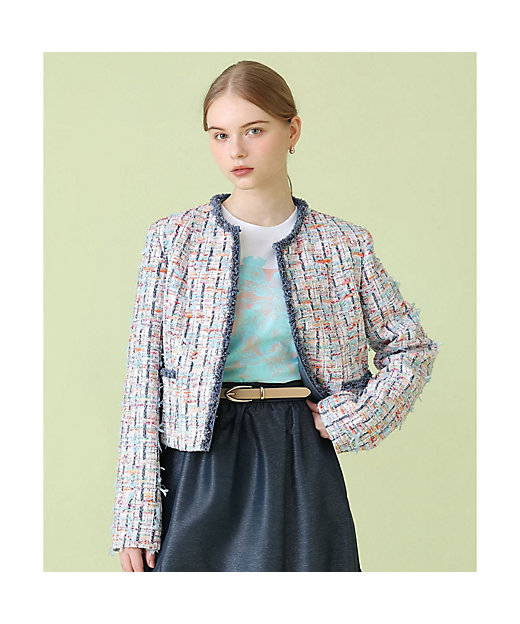 送料無料】【セットアップ対応商品】カラーミックスツイードノーカラー