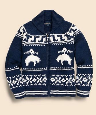 よ*様 カウチンセーター 動物柄 ムース ヘラジカ フルジップ 裏地付