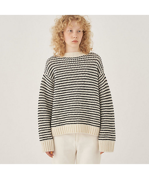 ファインウールボーダー クルーネックプルオーバー | GALERIE VIE