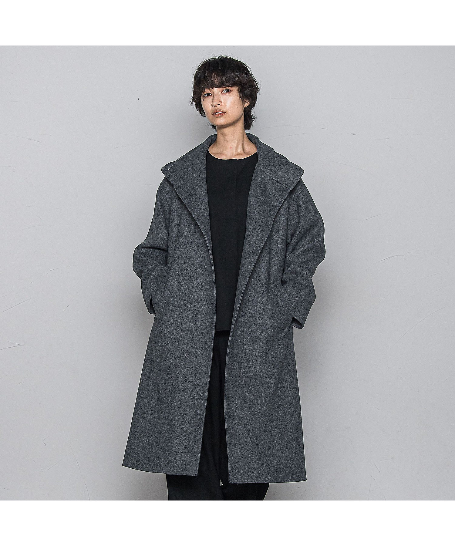 ライトジャージメルトンスタンドカラーロングコート | MAYSON GREY