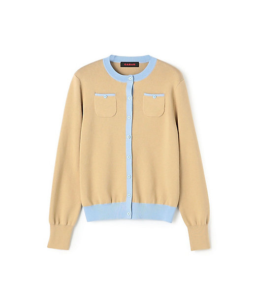 コットンカシミヤ バイカラークルーネックカーディガン | CABaN