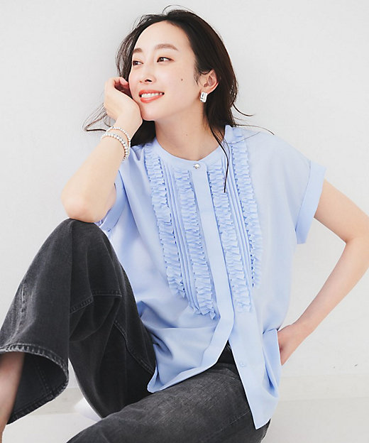 吸水速乾／UVケア】フィブリルフリルブラウス（2002465256