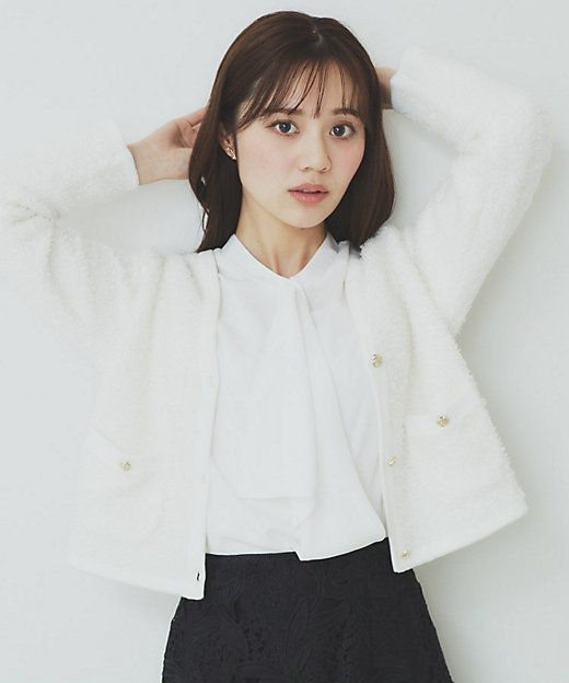 Vネックショートラメカーディガン【洗濯機洗い可