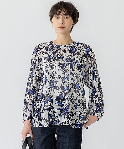 洗える】ニュアンスフラワー プリント ブラウス（BLWOGS0208