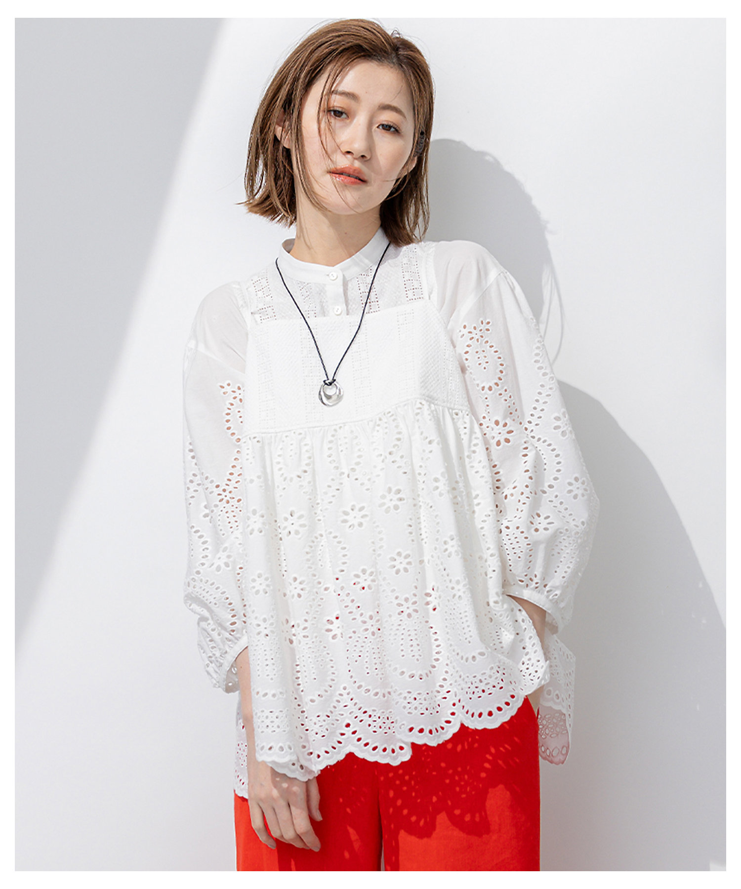 洗える】コットンエンブロイダリー キャミソール