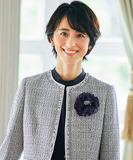 セットアップ対応】ライトシャインツイード ノーカラー ジャケット