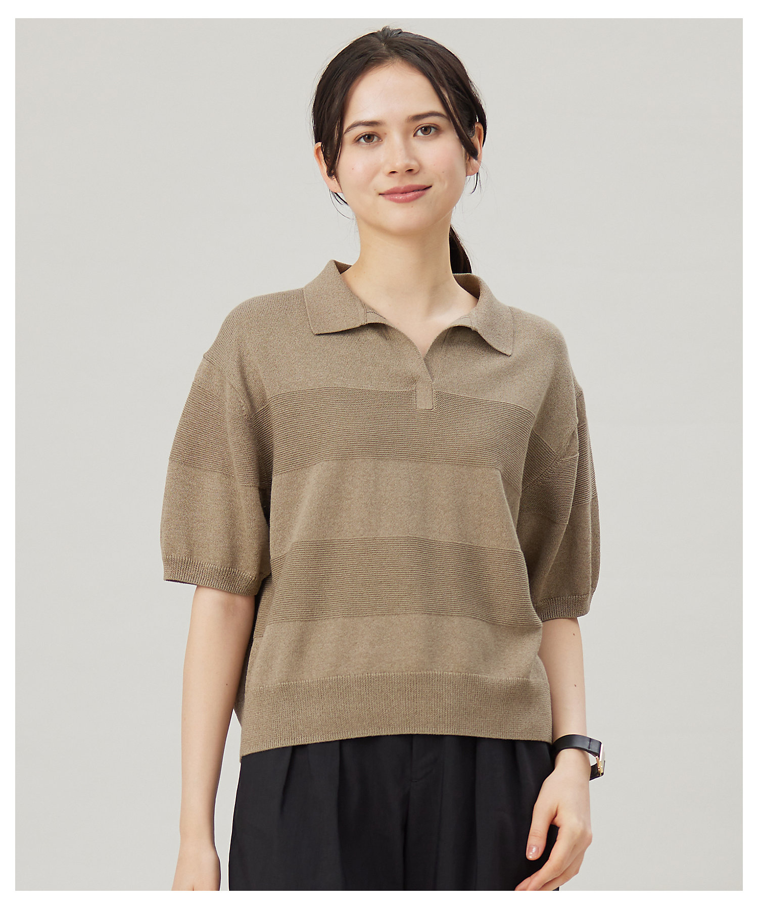 洗える】ペーパーブレンドスキッパーポロ ニット