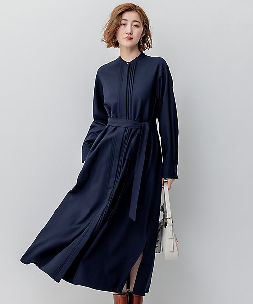 洗える】ウールストレッチツイル シャツワンピース