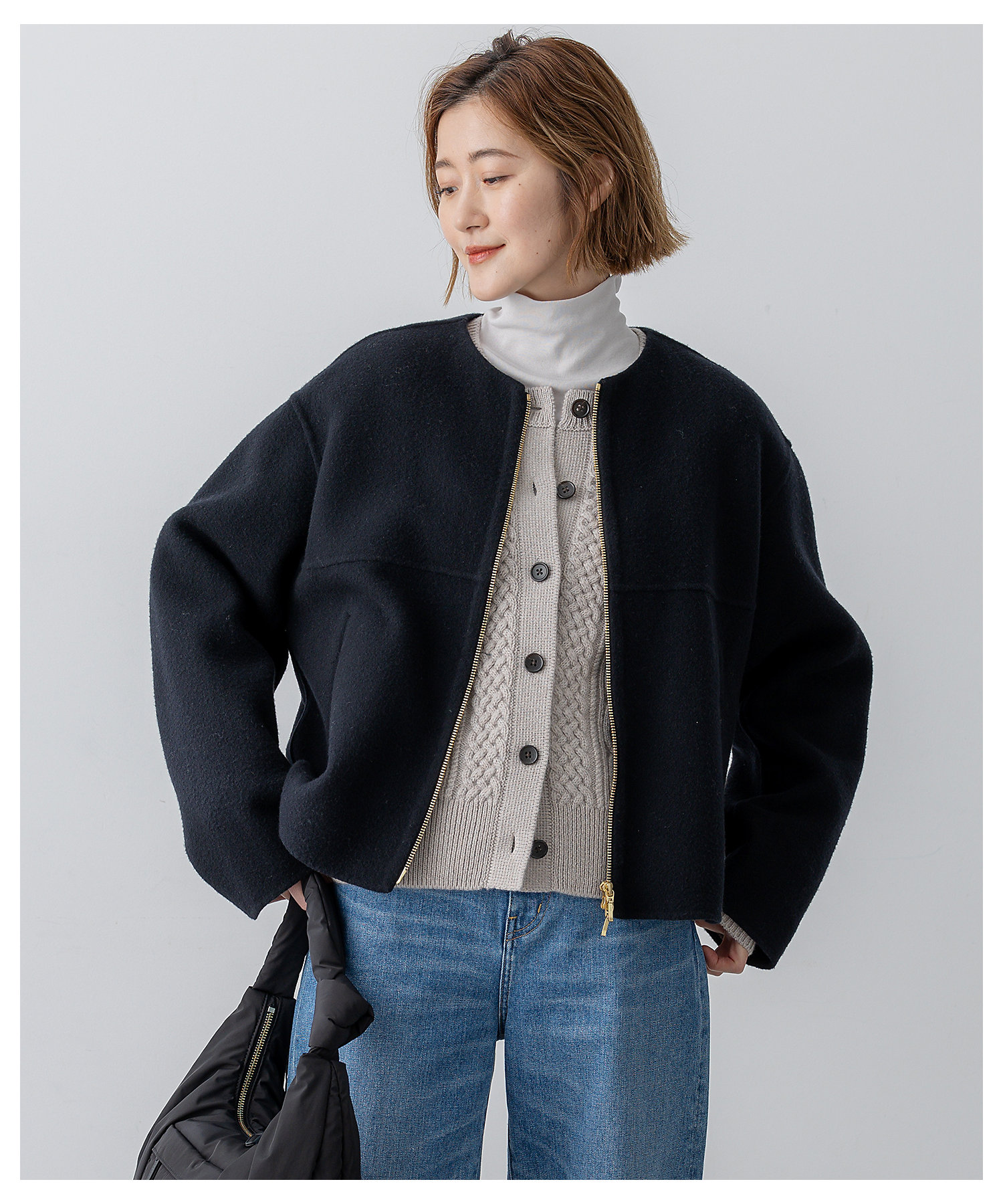 ウールライトリバー ノーカラー ショートコート（SCWWGW0408