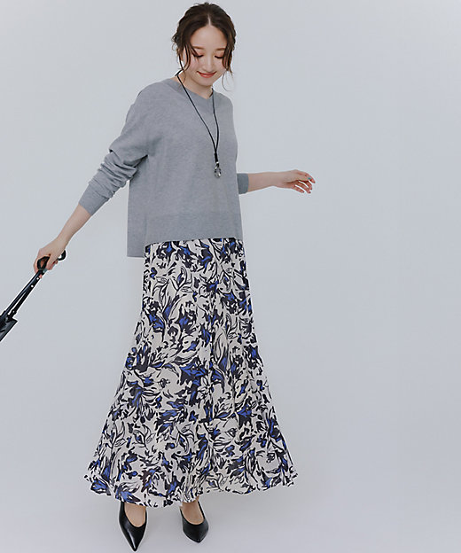 洗える】ニュアンスフラワープリント フレア スカート