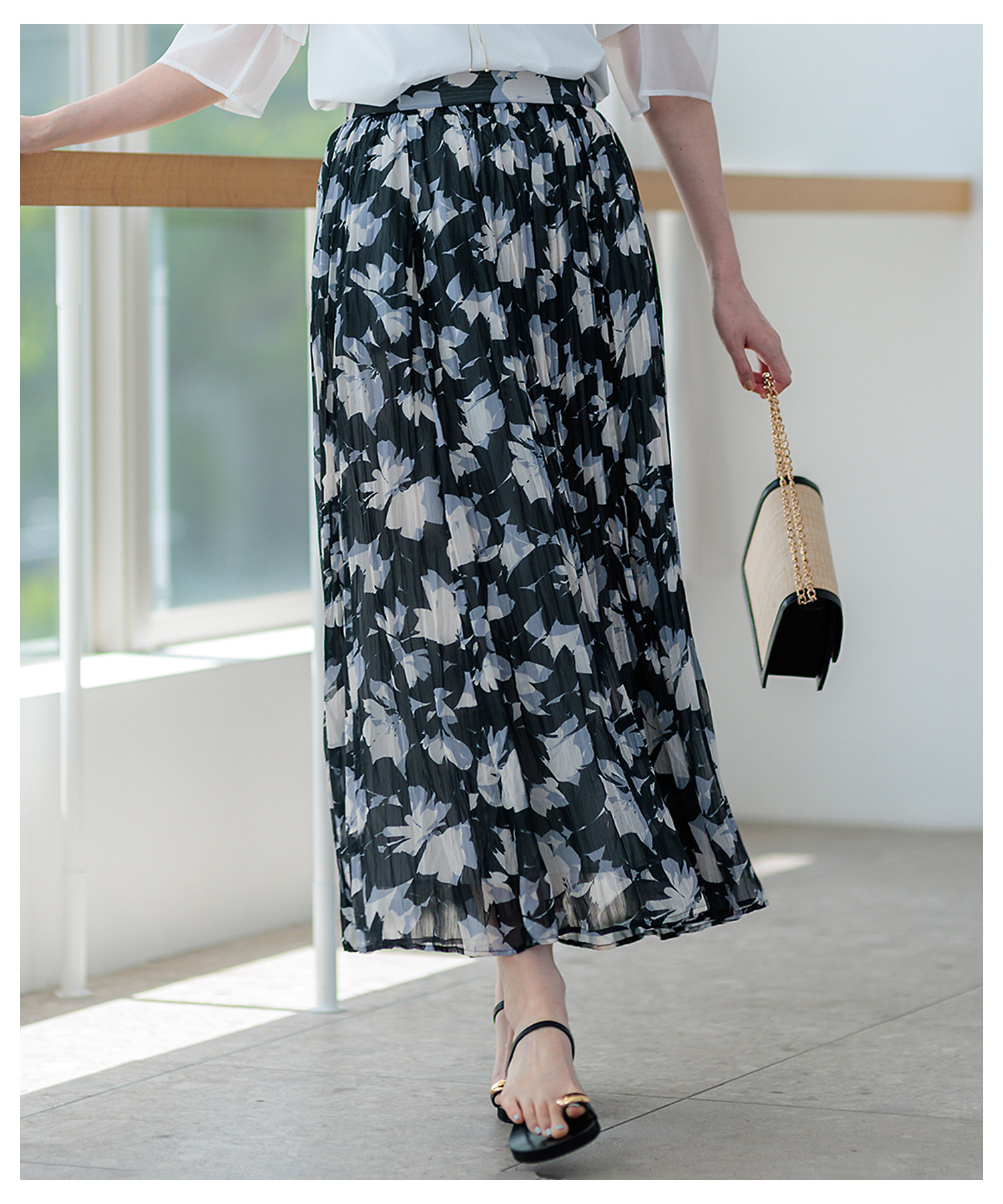 洗える】Ratti シャドーフラワープリント スカート