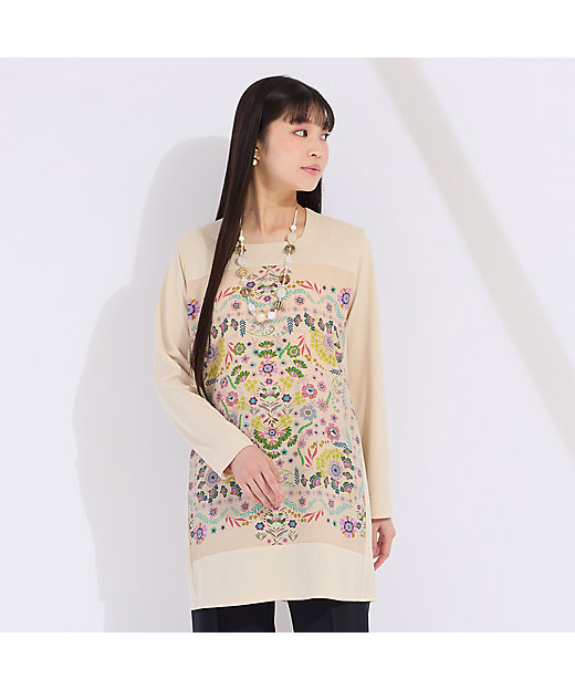 フラワープリント配色使いチュニック（50122502） | Liliane