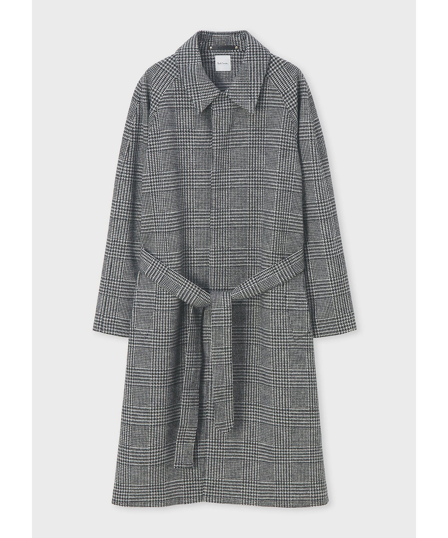 ウールニット グレンチェック ステンカラーコート