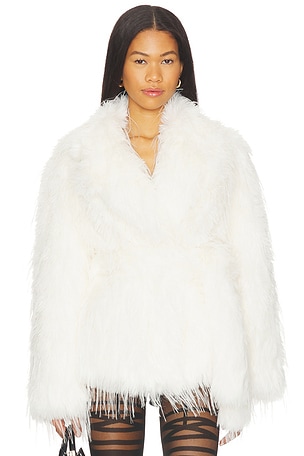 GIUSEPPE DI MORABITO Cropped Faux Fur Jacket in White | REVOLVE