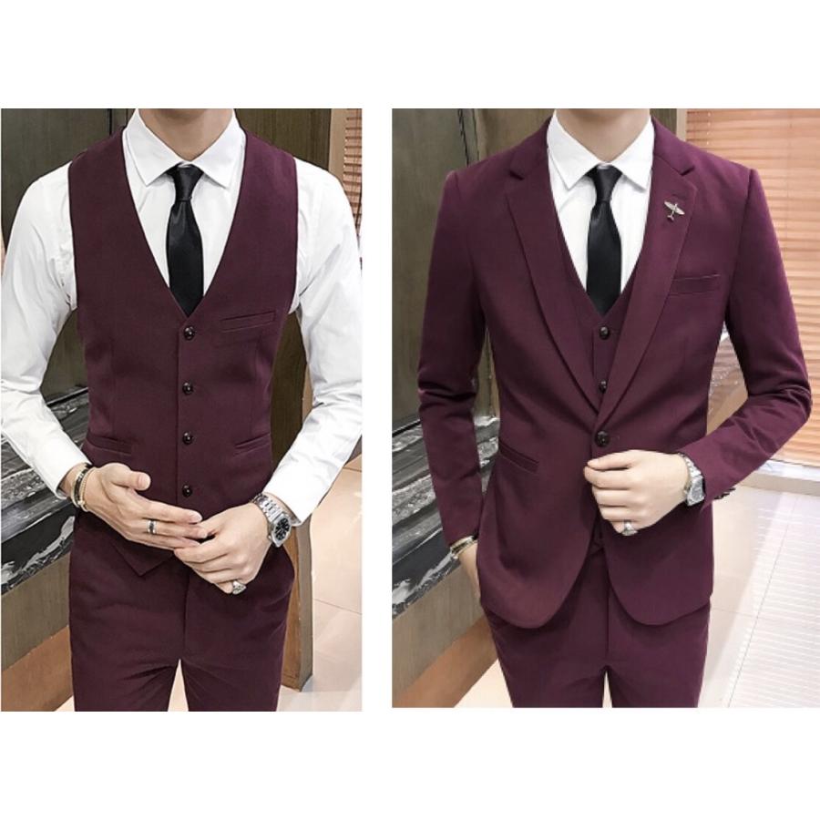 スーツ セットアップ ビジネス ベスト ジャケット パンツ 3点セット
