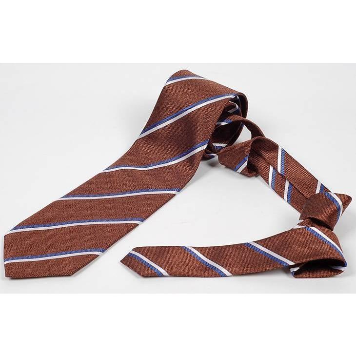 ネクタイ メンズ レジメンタル ストライプ ブラウン 生地 青と白 大剣