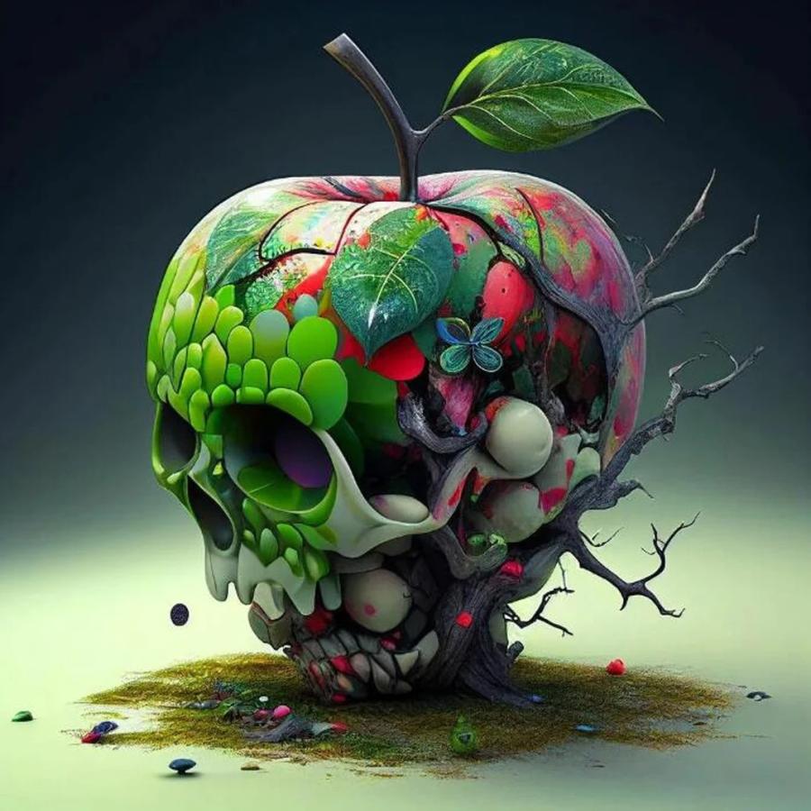 ダイヤモンド刺繍 りんご 骸骨 ドクロ カラフル 絵画 アート 5D ビーズ