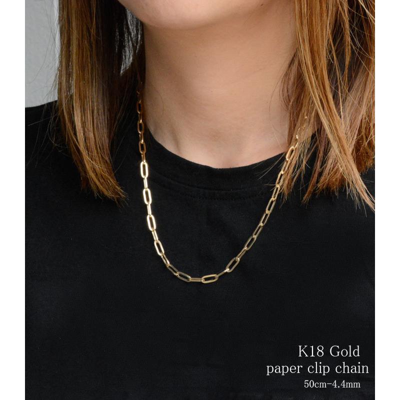 K18 ペーパークリップ チェーン ネックレス メンズ 50cm 18金 イエロー