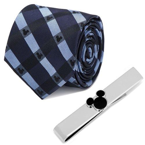 ディズニー ミッキー ネクタイ ネクタイピン セット ブルー チェック