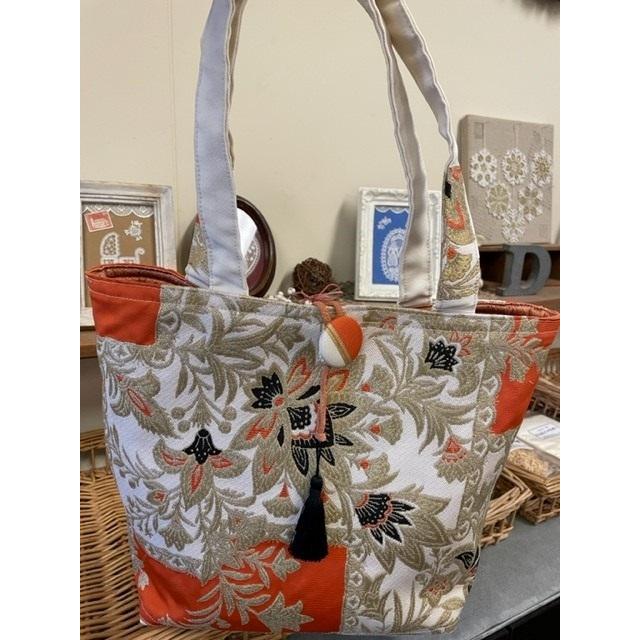 ハンドメイド◇着物・帯リメイクトートバッグ ゴールドオレンジ : Crea