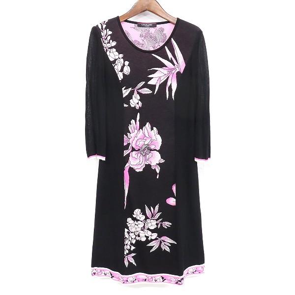 anc レオナール LEONARD セットアップ 38 黒 ピンク ニット ワンピース