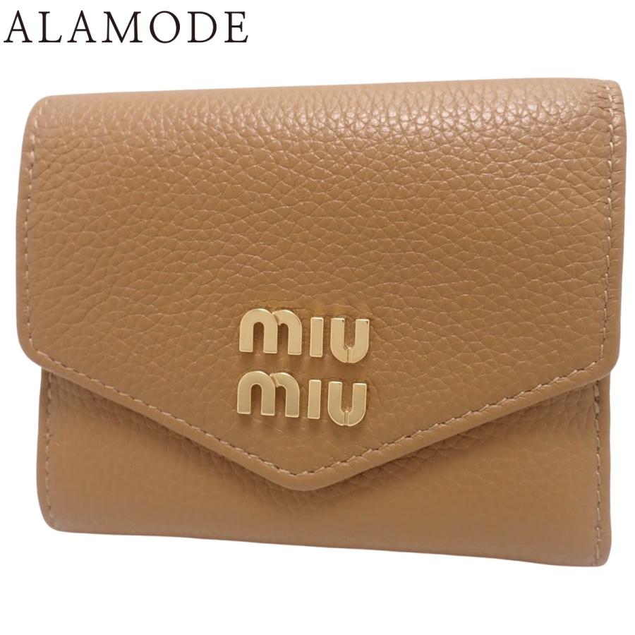 miu miu（ミュウミュウ） 三つ折り ウォレット ロゴ レザー CARAMEL