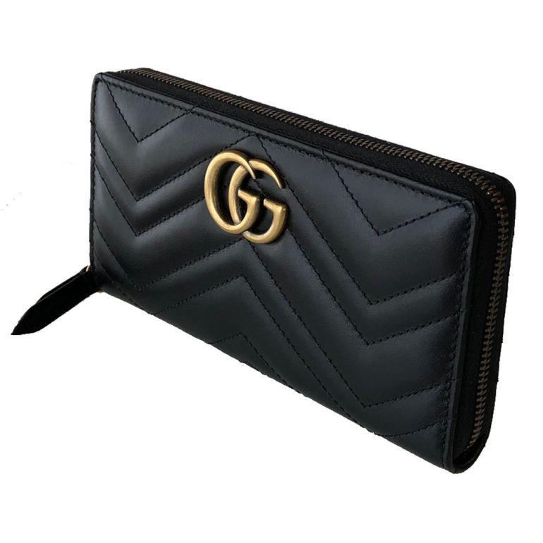 GUCCI（グッチ） 長財布 ラウンドファスナー GGマーモント ブラック