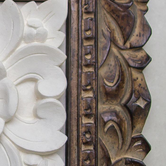 ストーン レリーフ 彫刻 木彫りのアジアンフレーム付きフラワー