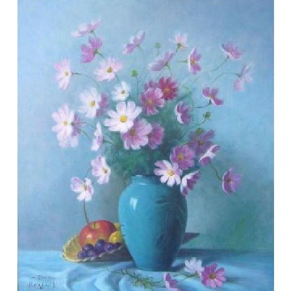 絵画 油絵 田澤禮次 肉筆油絵 静物画 コスモス 花瓶 F10 : アートフジ