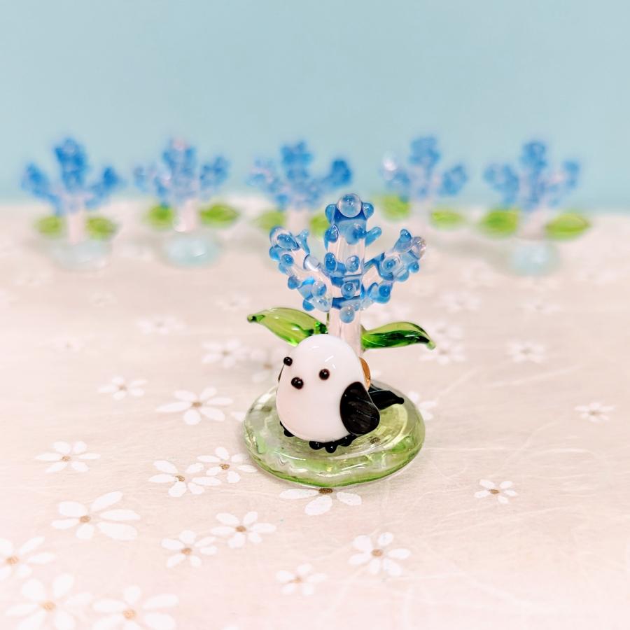 ガラス細工 シマエナガとラベンダー台（S) ミニチュア 雑貨 置物 小物