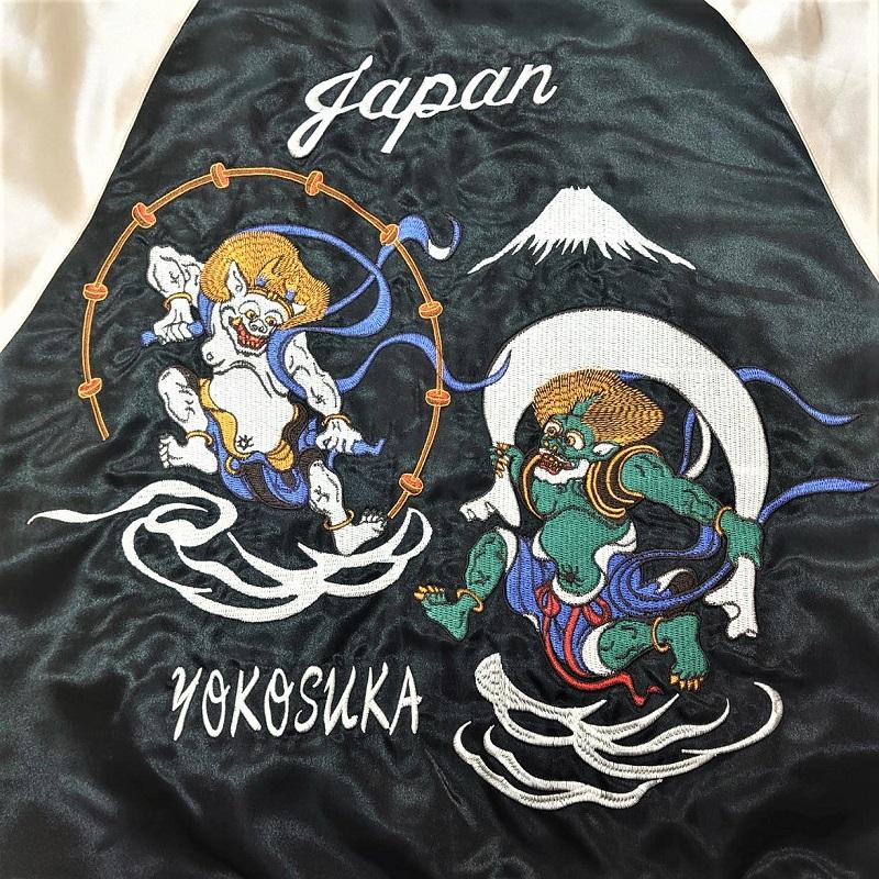 新主己】 風神雷神 刺繍スカジャン ブラック・ネイビー （M・L・LL